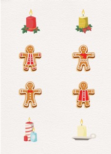 矢量圣诞节姜饼人和蜡烛设计