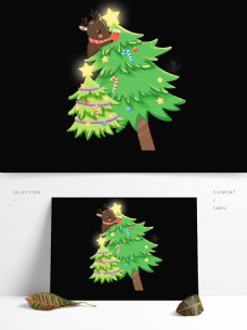 卡通小清新圣诞树上的驯鹿