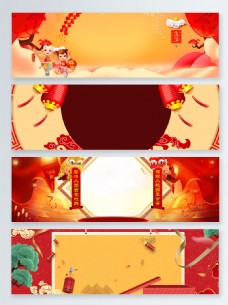 大红灯舞狮新年复古传统banner背景