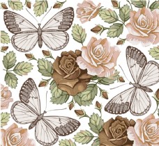 欧式花纹背景复古花卉蝴蝶设计背景