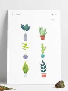 室内植物简约北欧手绘植物室内盆栽绿植卡通元素套图