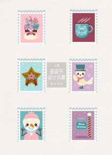 茶粉嫩圣诞节邮票标签设计元素
