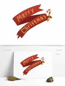圣诞快乐红色手绘丝带设计