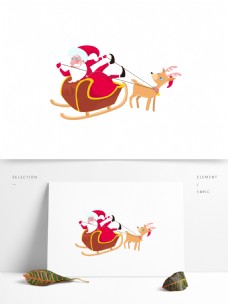 圣诞老人和驯鹿剪纸风设计