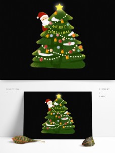 圣诞树和圣诞老人插画元素