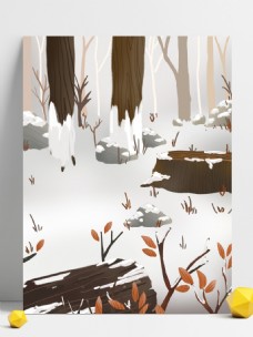 手绘枯木雪景背景素材