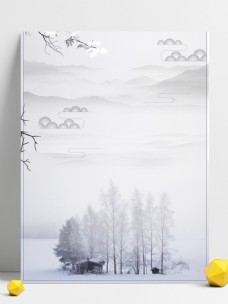 树木中国风复古水墨冬季背景设计