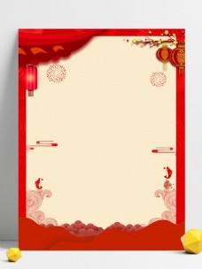 中国新年复古中国红新春春节猪年背景模板