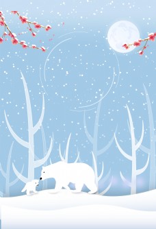 冬天下雪动物海报背景