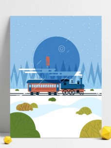 浪漫雪地火车广告背景