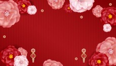 创意红色花朵剪纸新春背景素材
