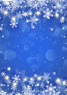 蓝色花圣诞雪花与星星蓝色背景