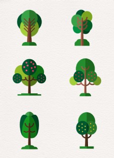绿树扁平化绿色植物树木设计