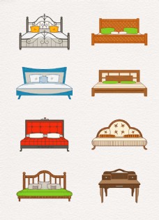 欧式风格8组不同风格的床矢量家具设计