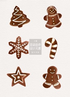 水彩圣诞节曲奇饼干设计元素