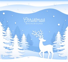 圣诞节蓝色剪纸风格圣诞元素海报