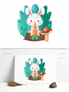 可爱小动物手绘卡通可爱微立体质感动物小白兔元素