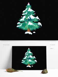 圣诞松树手绘下雪绿色可商用元素