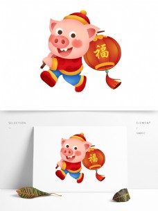喜庆中国风提灯笼的猪