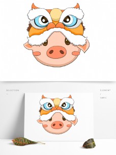 中国风猪头元素卡通设计