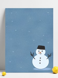 原创清新蓝色纹理背景小雪人飘雪场景素材