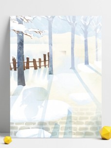 手绘冬天雪地树木背景素材