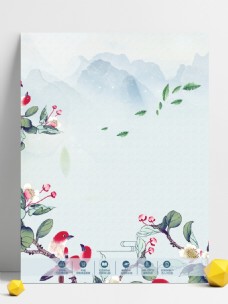 中国风蓝色房地产展板背景