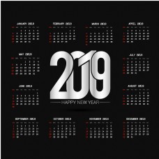 2019带有黑色背景矢量的日历设计