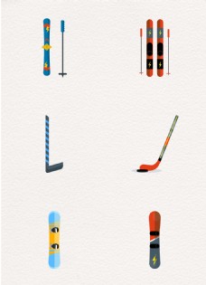 卡通矢量冬季运动工具设计