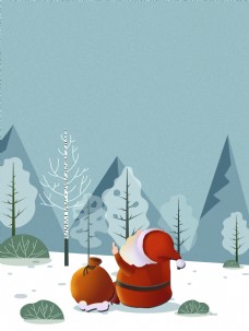 远山雪地上的圣诞老人背景素材