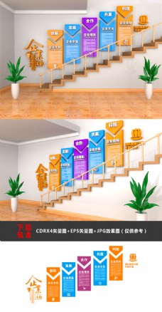 大型3D立体时尚炫彩企业文化墙企业楼梯墙