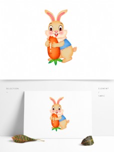 橙色花手绘卡通兔子可商用元素