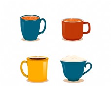 咖啡杯矢量彩色茶杯咖啡元素
