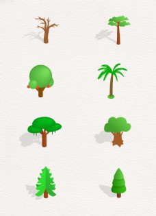 绿树卡通矢量植物树木元素设计