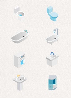 矢量8组浴室元素卡通设计