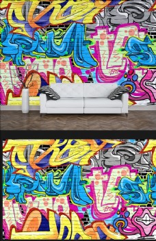 KTV时尚个性街头创意涂鸦手绘背景墙