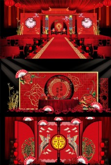 清晰主图红色大气中式婚礼舞台背景