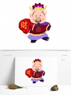 财神猪卡通形象猪年财神农历新年猪生肖