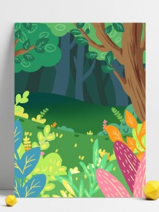 彩绘冬季树林童话背景设计