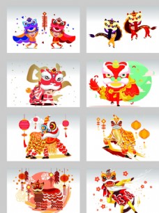 传统节日文化卡通人物舞龙舞狮