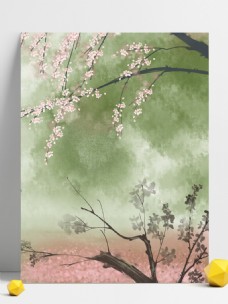 彩绘冬季树林花枝背景设计