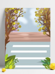 手绘黄树叶下的斑马线背景素材