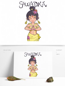 女人手绘泰国女孩人物插画设计