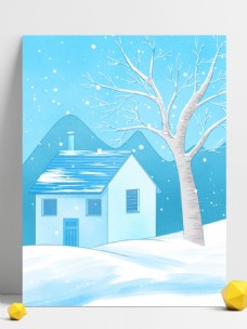 简约蓝色冬季雪景背景设计