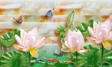 3D花卉蝴蝶浮雕背景