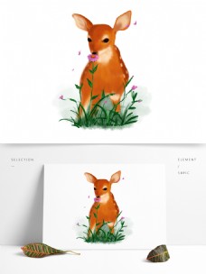 鹿动物手绘写实清新可爱元素
