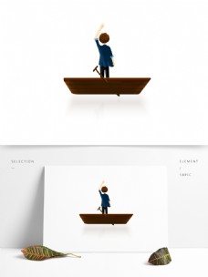 卡通手绘乘船的小男孩设计