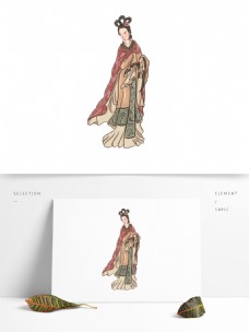美国手绘中国风白描风格古代人物美女图