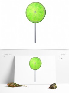 绿色青柠小清新透明立体通用圆形水果棒棒糖
