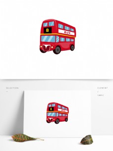 红色双层公交车交通工具扁平风元素